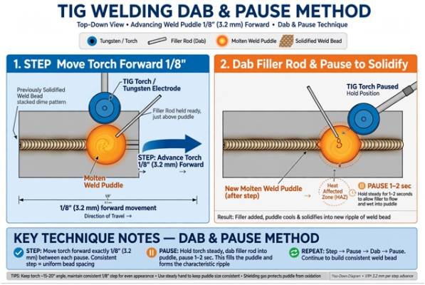 Aluminum TIG Welding Filler Rod Dab and Pause Method Step by Step